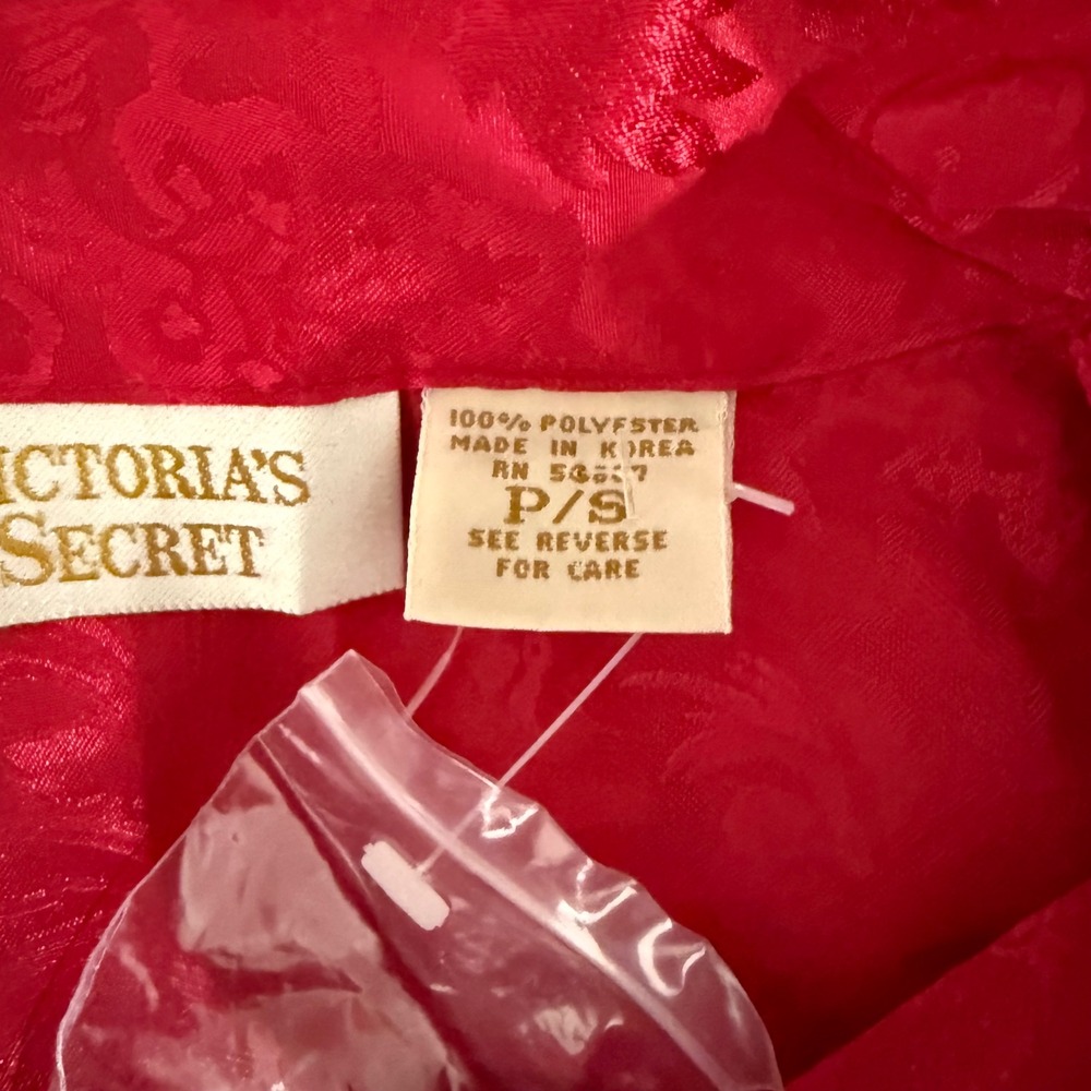 Victoria's Secret Pajama Top Womens P/S Red Jacquard Floral Button Up Vintage - Picture 7 of 10